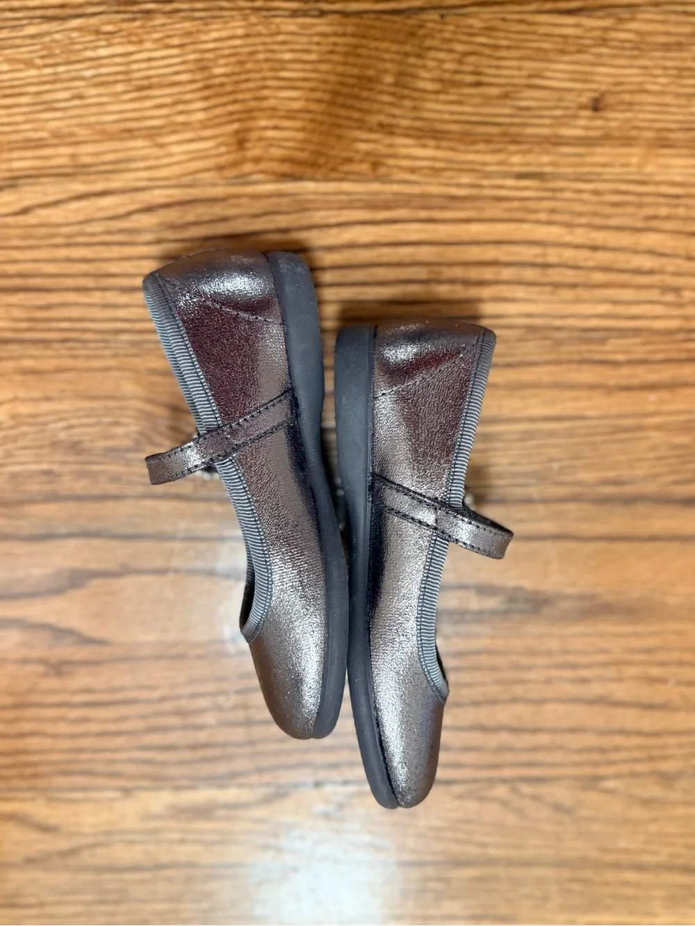 Childrenchic Girls Shimmery Pewter Mary Jane Dress Shoes with Rhinestone Buckle